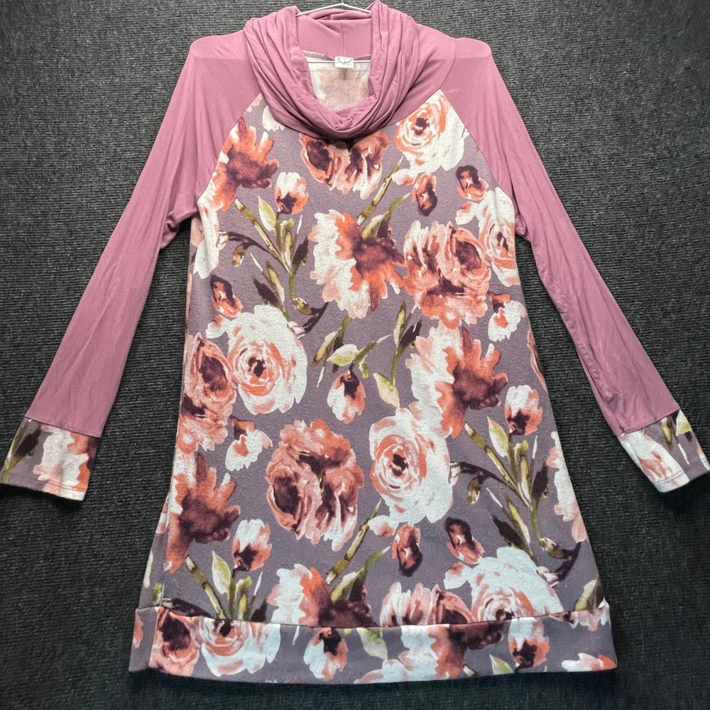 Sun & Moon Floral Cowl Neck Tunic Womens M Mauve Boho Cottagecore Raglan Fairy